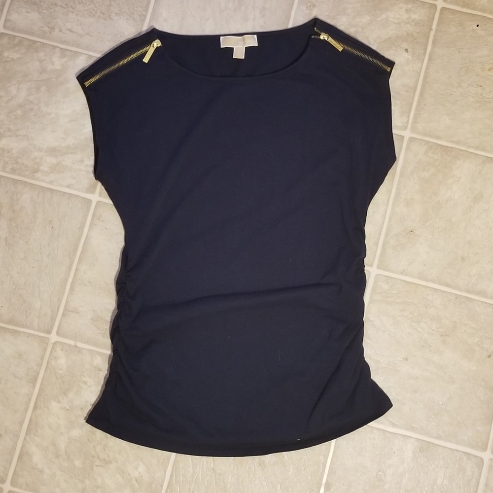 MICHAEL KORS Ruched zipper shoulder top Sz L